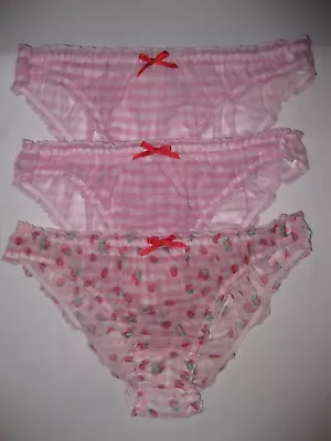 Shein 3pk Plaid Sheer Ruffle Mesh Bikini Panties S Pink Strawberry/2 Plain Nip • £11.58