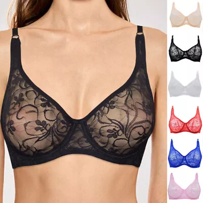 Plus Size Madam Bras Lace Sheer Unpadds Bra See Through Sexy Lingerie Underwear • £6.59