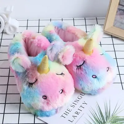 $43.99 • Buy Unicorn Slippers Rainbow Winter Bedroom Horse Pony Plush Toy Novelty Soft Fur