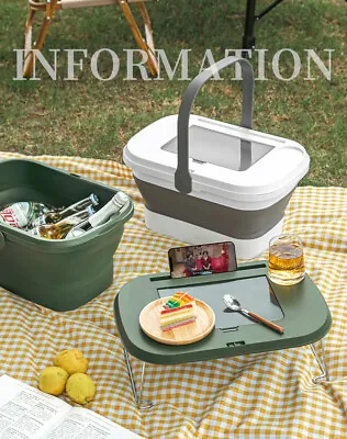 UK COLLAPSIBLE FOLDING PICNIC BASKET With TABLE TOP Cooler Camping Fishing Water • £12.99