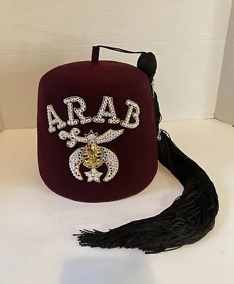 Fez CASE By D TURIN Co Jeweled Masonic Arab Shriner Fez Hat With Tassel • $44.90