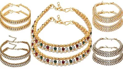 Gold Plated Anklet Kundan Indian Bollywood Party Payal Multi Chain Adjustable • $58.25