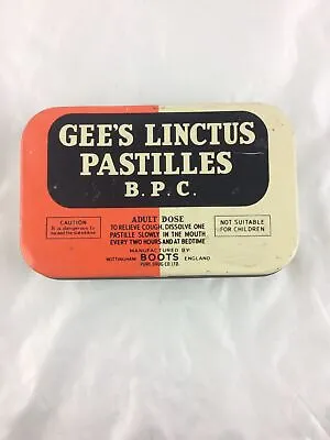 £5.49 • Buy Vintage 60's Gee's Linctus Pastilles Tin Made By Boots Chemist 