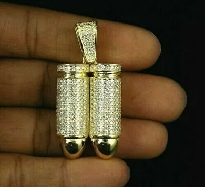 14K Yellow Gold Vermeil 1.75 Ct Real Lab-Moissanite Bullet Pendant Men's Jewelry • $127.99