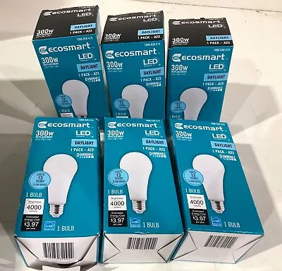 6PK Ecosmart 300Watt Equivalent A23 Energy Star Dimmable LED Light Bulb Daylight • $69.99