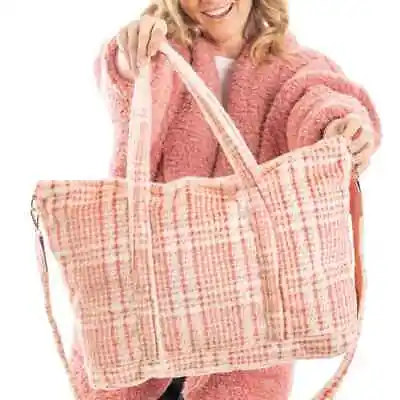 Katydid Pink Houndstooth Faux Fur Weekender Tote Bag-a Perfect Accessory-new • $44