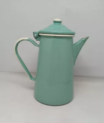 Emalia Olkusz 1907 Enamel Coffee Tea Pot Seafoam Green & White Vintage 8.5  Tall • $51.95