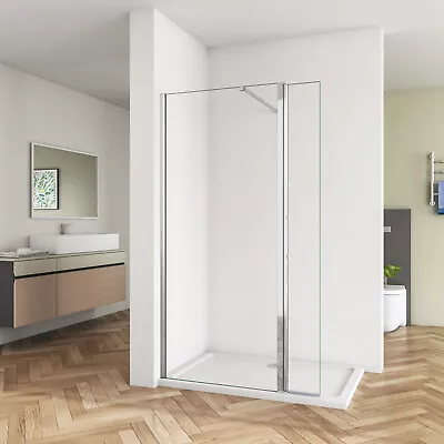 Wet Room Shower Screen With Flipper Walk In Enclosure NANO Easy Clean 8mm Glass • £106