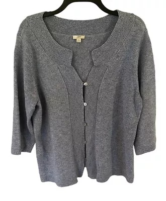 J. Jill Blue Marled Cotton Cardigan Sweater 3/4 Sleeve Size Large • $25
