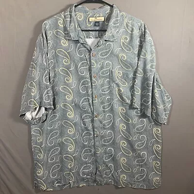 Tommy Bahama Silk Shirt XL Gray All Over Print Paisley Short Sleeve Mens • $19.99