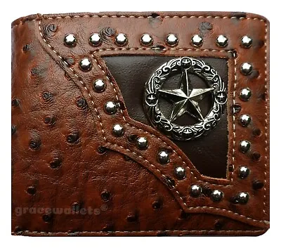 Star Men Wallet Western Bifold Check Book W012-01 Ostrich Brown • $10.99