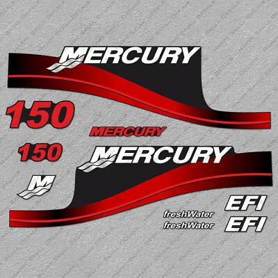 Mercury 150hp EFI FreshWater Outboard Engine Decals RED Sticker Set • $55.79