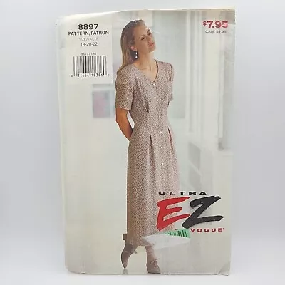 Vogue Pattern 8897 Women's Button Front Dress Misses Ultra EZ Size 18-22 Uncut • $5.99