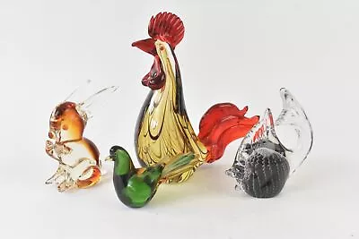 Bundle Of Murano Glass Animal Figures Cockerel Fish Signed  Bird Rabbit 4pieces  • £39.99