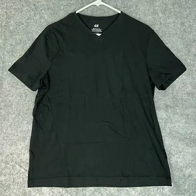 H&M Mens Shirt Medium Black Solid Short Sleeve Tee V Neck T Cotton Casual Top • $11.39