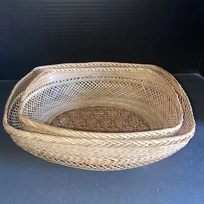 Vintage Bamboo Nesting Bread Baskets Set Of 2 • $7