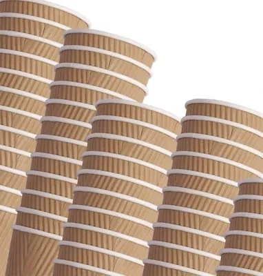 Disposable Ripple Kraft Triple Walled Paper Coffee Brown Cups • £6.90