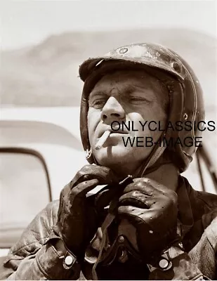 STEVE MCQUEEN MOTORCYCLE RACING 8.5x11 PHOTO SMOKING CIGARETTE OPEN FACE HELMET • $13.17