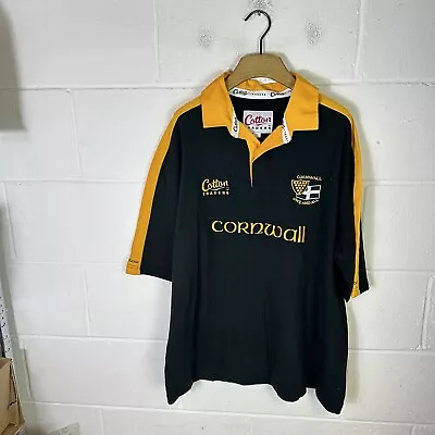 Vintage Cornwall Rugby Shirt Mens Extra Large Black Yellow Cotton Traders Retro • £78.95