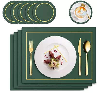 Dining Table Placemats And Coaster Set Of 4 PU Leather For Home Restaurant Hotel • £9.99