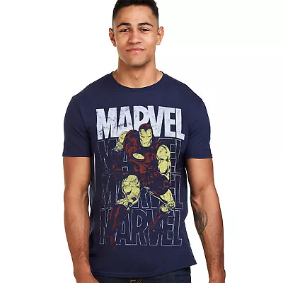 Iron Man Mens T-shirt Repeat Navy S-XXL Marvel Avengers Official • £11.99