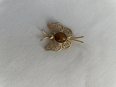 Sarah Coventry Tiger Eye Butterfly Pin • $9.99