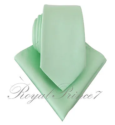 Men's Pastel Mint Green 2.75  Inches Necktie And Pocket Square Hanky Set 2000V • $11.83