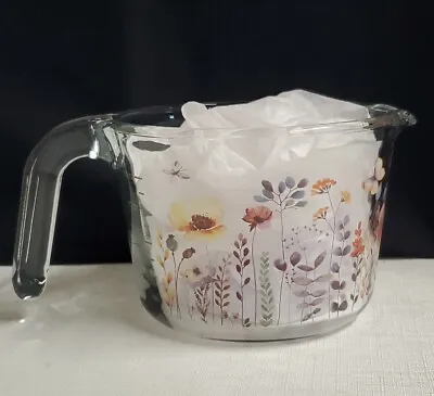 NEW UNUSED Glass Measuring Cup/Ounces BOHO Floral Design Heavy Glass • $12.50