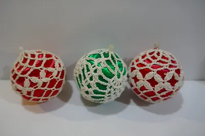 Vintage Handmade Crocheted Christmas Ornaments -Wrapped Round Balls • $14.95