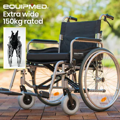 EQUIPMED 24 Inch XXL Wheelchair Aluminium Wheel Chair Folding Portable Bariatric • $417