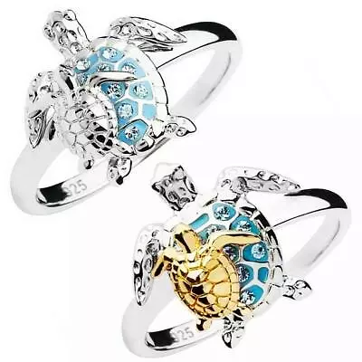 Double Sea Turtle Ring Crystal Gold 925 Silver Family Jewelry Gift For Mom Child • $1.54