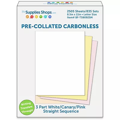 3-Part Straight Sequence White / Canary / Pink Pre-Collated Carbonless Paper • $196.73