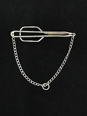 Vintage Sterling Silver Tie Bar Clip With Chain & 10K Gold Jump Ring 2 Inch • $19.95