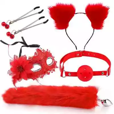 New Fox Tail Plugs Mask Cat Ears Headbands Set Games Clip Neck Collar Cosplay • $47.72