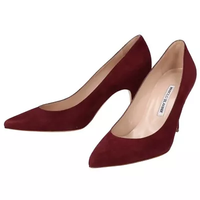 MANOLO BLAHNIK KIETTA Suede Pointed Toe Pumps 37 Bordeaux • $203