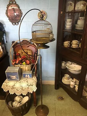 Antique Victorian HENDRYX All Brass/Copper Hanging Dome Canary Bird Cage W/Stand • $299.99