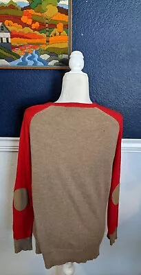 J. Crew Side Button Elbow Patch Sweater Wool Blend Red Color Block Sz Medium M • $17.46