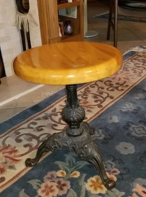 $55 • Buy Antique Wood Piano Stool Cast Iron Base Adjustable Swivel Top