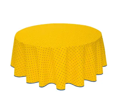 TISSUS TOSELLI Calisson Yellow /Blue French COATED Cotton Tablecloth 60  Round • $78