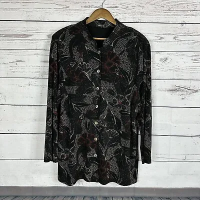 Vikki Vi Womens Top Shirt Size XXL Floral Button Slinky Acetate Shoulder Pads • $29.99