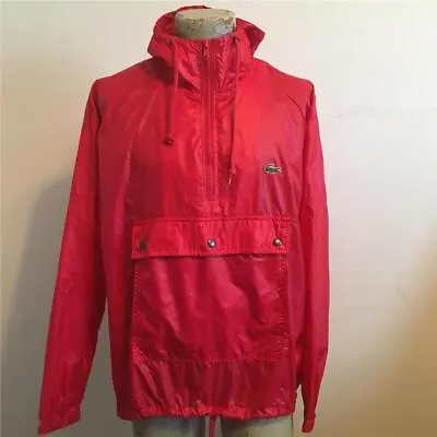 Vintage 1980's Alligator Lacoste Red Zip Front Hoodie Windbreaker Jacket L • $169.84