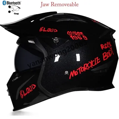 DOT ECE Bluetooth Motorcycle Helmet Modular Dual Lens Moto Helmet Jaw Removeable • $81.92