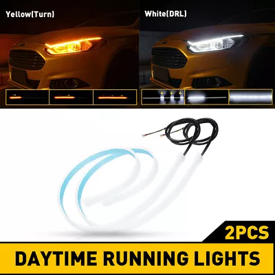 2x 60CM Slim Amber Sequential Flexible LED DRL Turn Signal Strip Car Motorcycle • £9.99