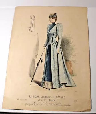 1891 Antique French Hand Colored LA MODE ELEGANTE ILLUSTRADA Fashion Print (14) • $18