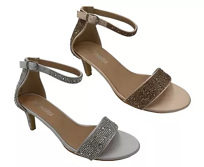 £19.79 • Buy Women Ankle Strap Diamante Sandals Shoes Ladies  Kitten Mid Low Heel Shoes Size