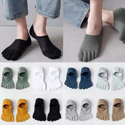 £2.29 • Buy Men Five Finger Toe Socks Solid Cotton Sweat Absorbing Breathable Short Hosiery