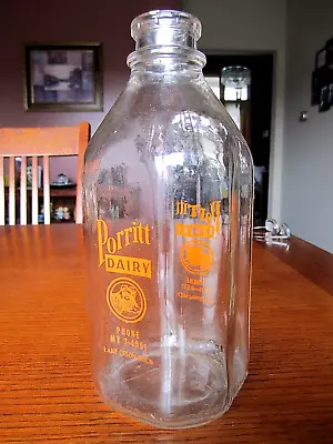 1960's PORRITT Lake Orion MICHIGAN Mich. MI. Orange Pyro 1/2 GALLON Milk Bottle • $9.99