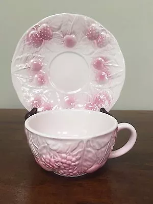 Salins Les Bains France Fruit Majolica Pink Cup & Saucer Set(s) ~ France • $29.99