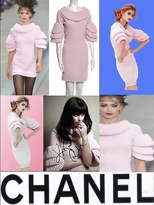 6K Chanel Vintage 2009 Pink Ruffle Knit Party Dress 38 40 6 8 Logo Vtg 09p S M • $995