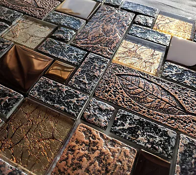 Nature Design High Relief 3d Stone Metal Glass Copper Leaf Mosaic Wall Tiles 8mm • £8.98